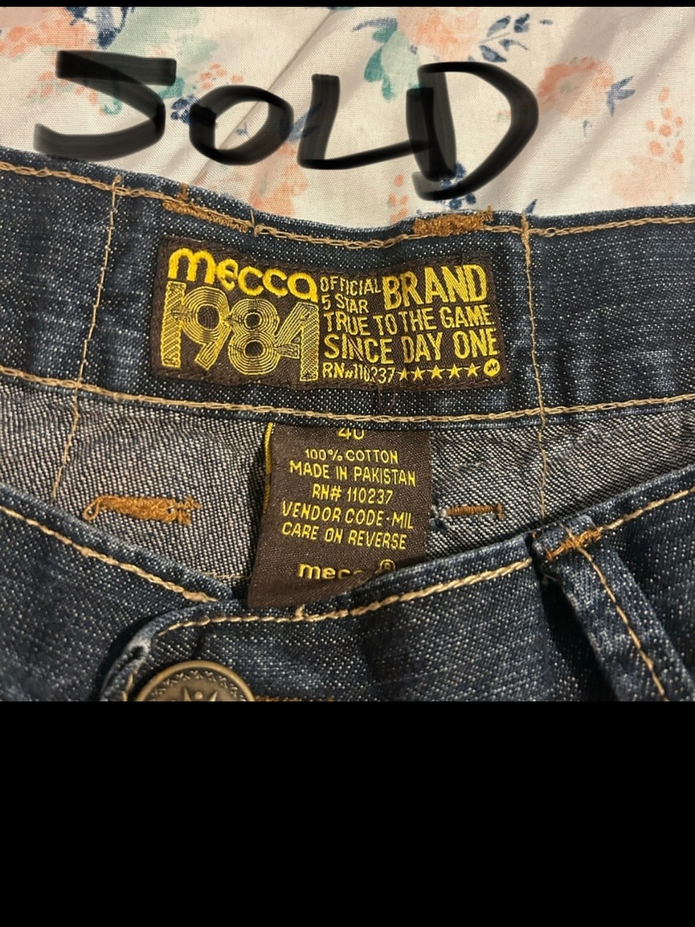 Mecca USA 1984 Mens Capris Jeans 40x33 Dark Blue Wash Baggy Fit Y2K Streetwear